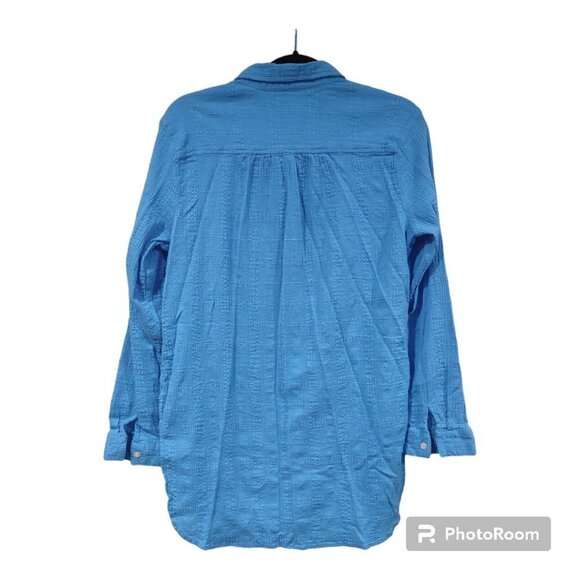 Cato Women's Blue Crinkle Button Down Top - Picture 2 of 5